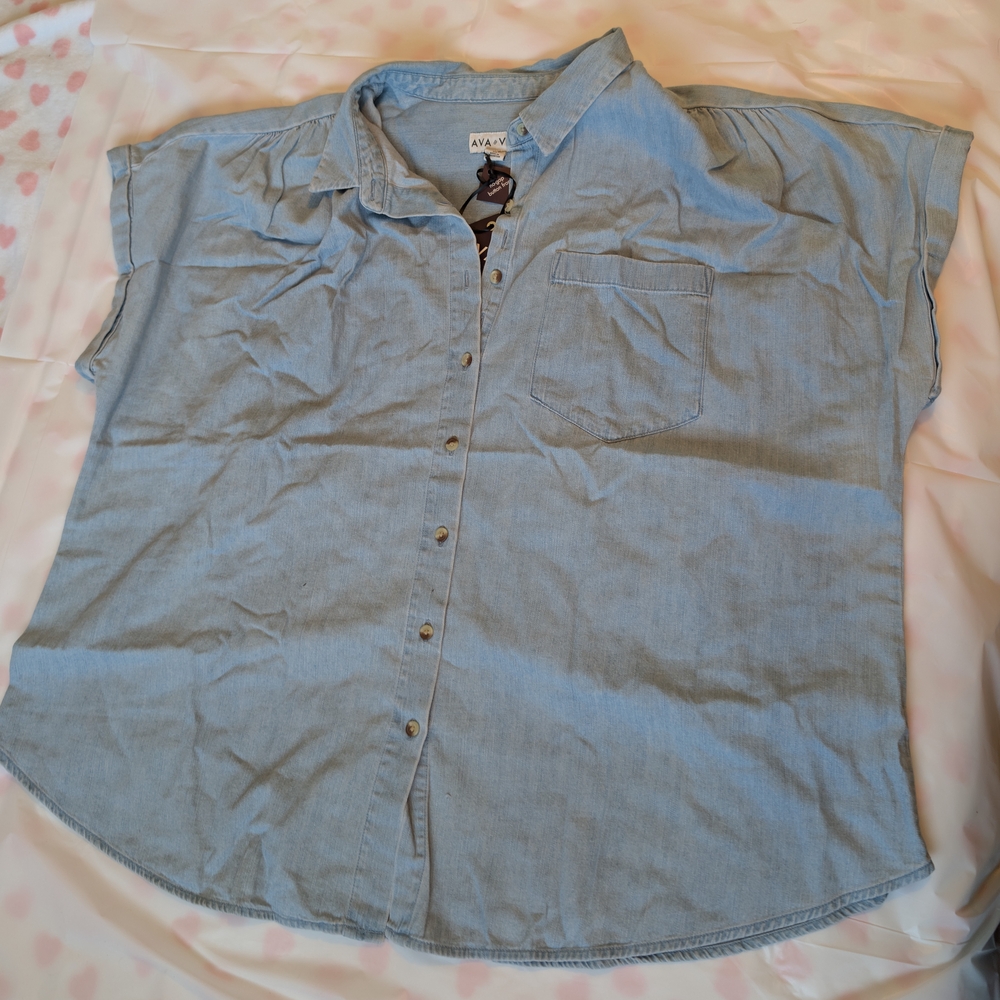 Ava & Viv Women's Light Blue Denim Shirt, 2X NWT
